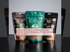 Gıda ambalajı için özelleştirilebilir ayakta yeniden kilitlenebilir plastik poşetler zip kilidi ve logo baskı ile