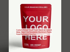 Özel Basılmış Kokusuz Duruş Ziplock Mylar Torbaları 3.5g Yeniden Kapanabilir Alüminyum Plastik Gıda Paketleme Cüppeleri