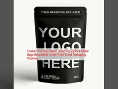Özel Baskı Mat Stand Up Ziplock Mylar Torbaları Yeniden Kapanabilir Kokusuz Gıda Paketleme Cüppeleri