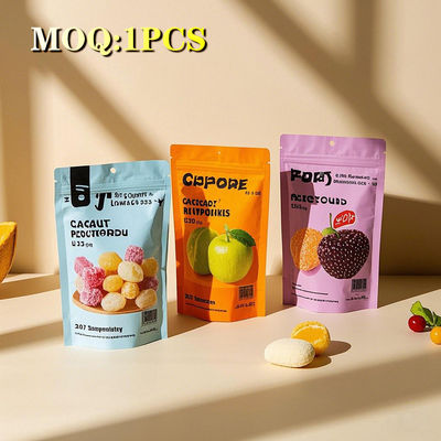 Üretici Özel Baskılı Tekrar Kullanılabilir Renkli Plastik Paketleme Meyve Atıştırmalık Şekerlik Parlak Yukarı Kalk Mylar Çantaları Fermuarlı