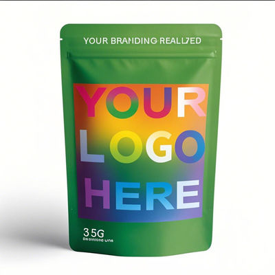 Toptan Özel Baskılı Mylar Koku Geçirmez 3.5g 7g 14g 28g Gıda Dik Durabilen Kese Fermuarlı Plastik Lazer Tereo 3.5g Pencereli Torbalar