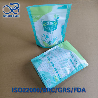 Yıkama Kapsülleri İçin Ayakta Duran Üç Mühürlü Torbalar - Yeniden Kapatılabilir Fermuar ve Şeffaf Pencere