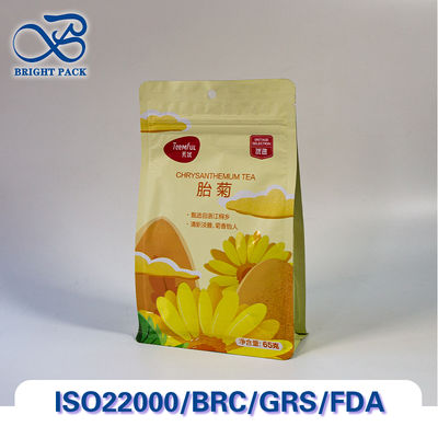 Oksijen Bariyerli ve Neme Dayanıklı Çay Paketleme İçin Aroma-Kilit Sekiz Tarafı Kapalı Düz Tabanlı Torbalar.