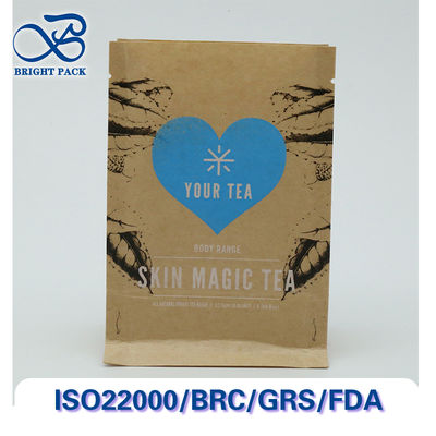 Çay Paketleme İçin Geri Dönüştürülebilir ve Kompostlanabilir Sekiz Tarafı Kapalı Kraft Kağıt Torbalar, Özelleştirilebilir Baskı ve Boyutlarla.