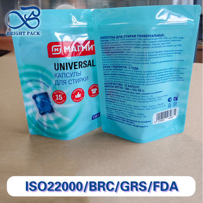 Yüksek çözünürlüklü CMYK ve Dijital Baskılı Çamaşır Deterjanı Kapsülleri Ambalajı İçin Dik Durabilen Poşetler.