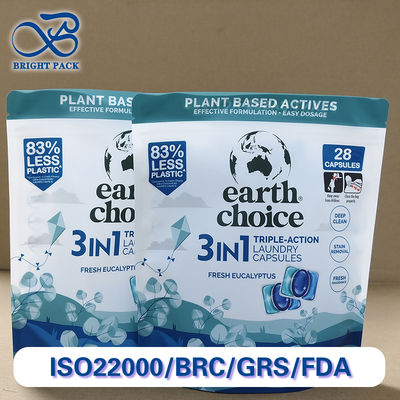 Premium Çamaşır Deterjanı Kapsül Özel Dik Durur Fermuarlı Poşet Yüksek Bariyer Sızdırmaz