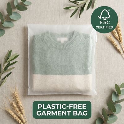 Lüks Sıfır Plastik Cam Torba Sertifikalı Geri Dönüştürülebilir Giyim Paketleri Giyim AB Uygun Giyim