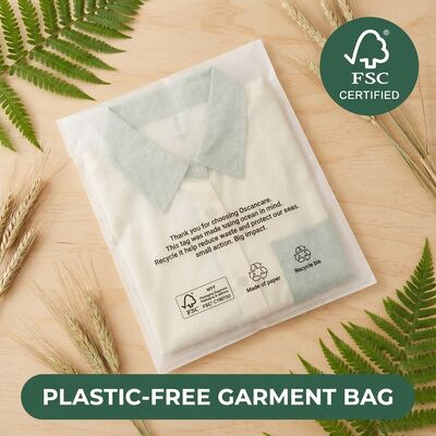 Plastiksiz lüks giyim için cam kağıt torba kürk biyolojik olarak parçalanabilir giyim ambalajı AB uyumlu giyim çantası toptan OEM