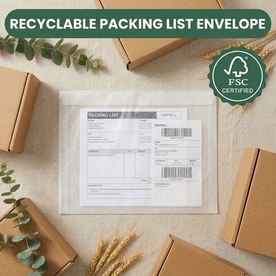 Plastiksiz Biyo-degradasyonlu FSC Sertifikalı Paket Listesi Zarf Kağıt Belge Kapalı Cüzdan Kendine yapışkan Nakliye Etiketi Cüzdan